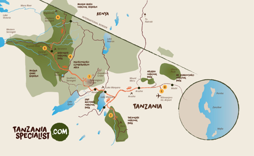 Serengeti safari routes map