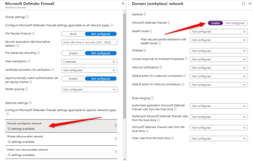 Windows Defender Firewall settings