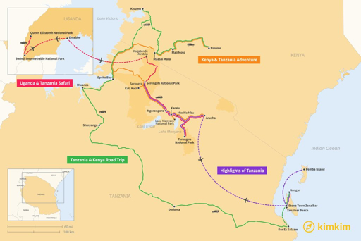 Tanzania travel planning days map