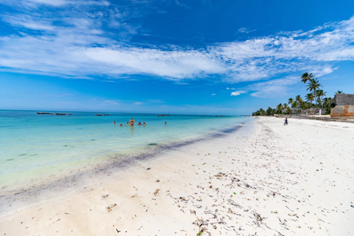 Pristine tropical beach in Zanzibar with white sand and turquoise water