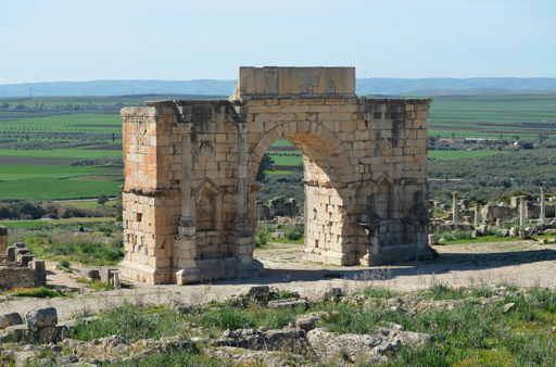 Triumphal Arch of Caracalla in the Volubilis Roman ruins Morocco
