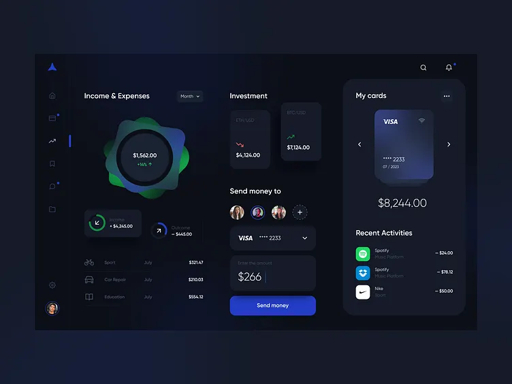 Fintech dashboard dark theme