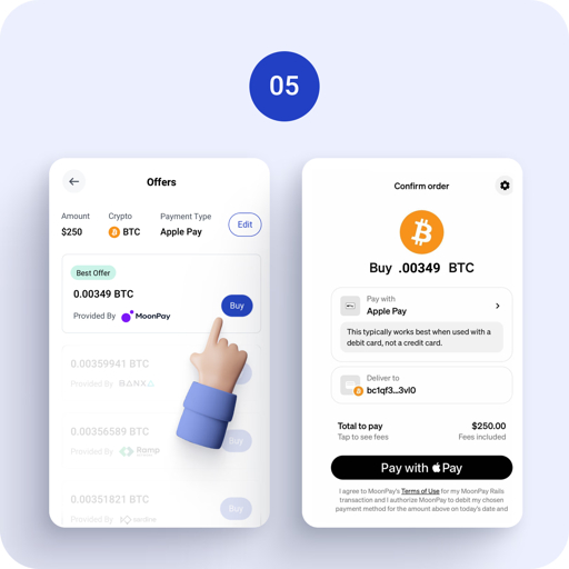 Buying Bitcoin with Apple Pay on a mobile crypto app