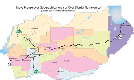Color-coded map showing California school district boundaries