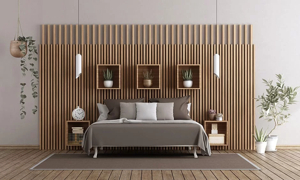 Wooden slat wall paneling