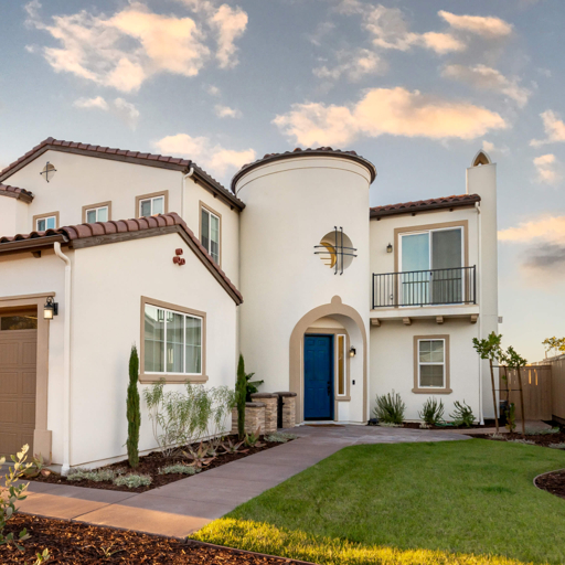Two-story stucco home with red tile roof in a Central Coast California community