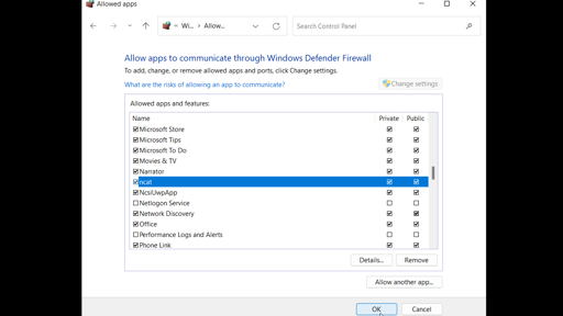 Allow an app through firewall Windows