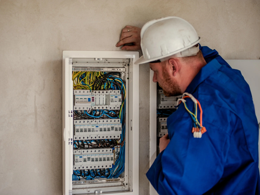 Eletricista trabalhando em um quadro elétrico — foto ilustrativa