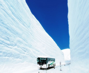 Bus in snow tunnel