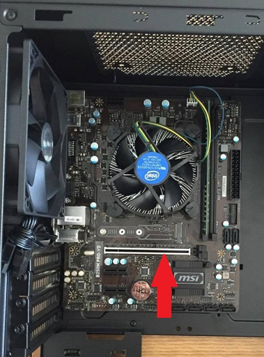 Graphics card installed in a desktop motherboard