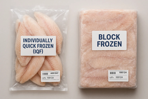 Loose individually quick frozen white fish fillets