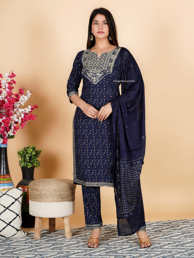 Navy Embroidered Kurta