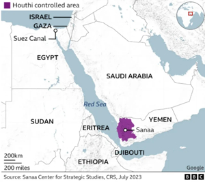 Houthi-controlled Yemen map