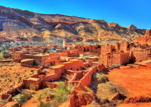 Traditional Amazigh village and kasbah landscape in Dades Valley Morocco
