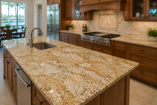 Modern Florida kitchen with large stone island
