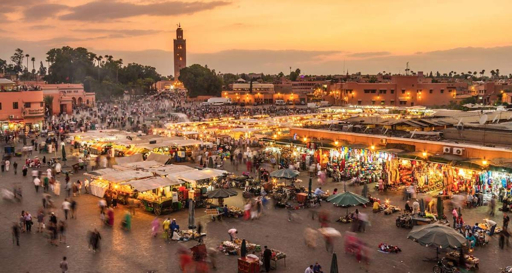 Jemaa el-Fnaa square in Marrakech Morocco at evening