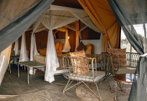 Luxury tented camp interior in the Serengeti, Tanzania