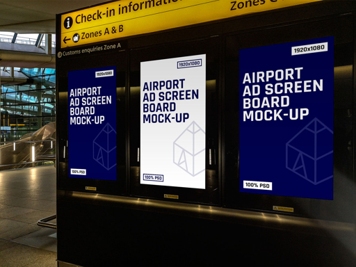 Digital advertising screens in an airport terminal