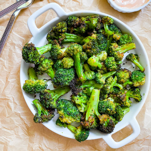 Air-fried frozen broccoli