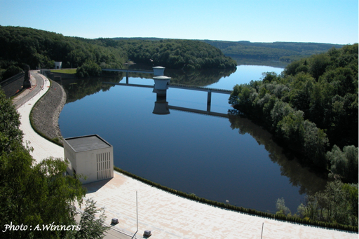 Panoramic view of the Gileppe Dam and reservoir