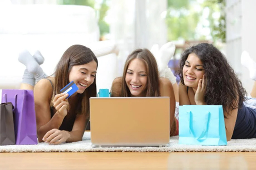 Friends enjoying online shopping