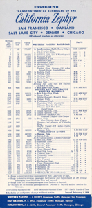 California Zephyr Timetable Card. One Side Westbound the ...