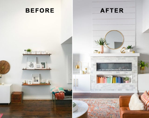 Living room renovation before and after
