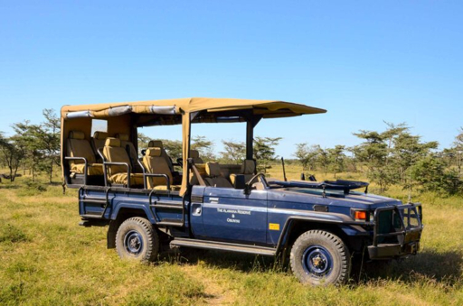 Group safari vehicle on game drive in Tanzania