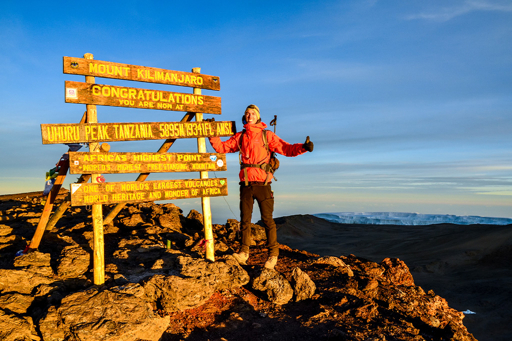 Kilimanjaro hiker at summit