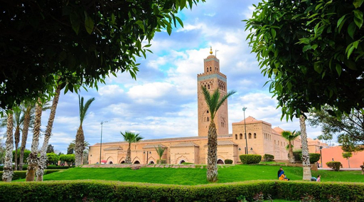 Koutoubia Mosque minaret and historic Marrakech skyline
