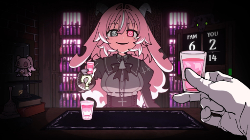 Drunken Goddess Reflux promotional artwork showing the demoness bartender character