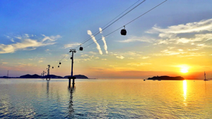 Seaside cable car sunset