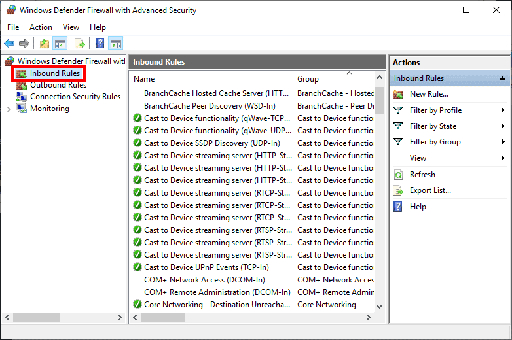 Windows firewall advanced security