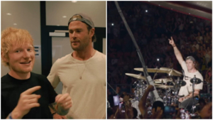 Chris Hemsworth drums live with Ed Sheeran in Bucharest for ...