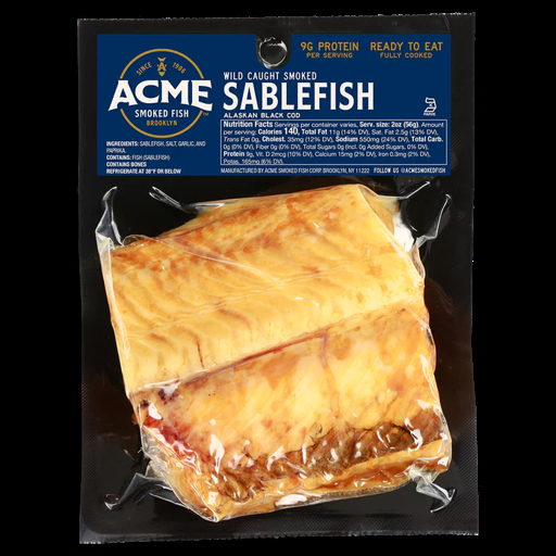 Vacuum sealed package of hot smoked sablefish